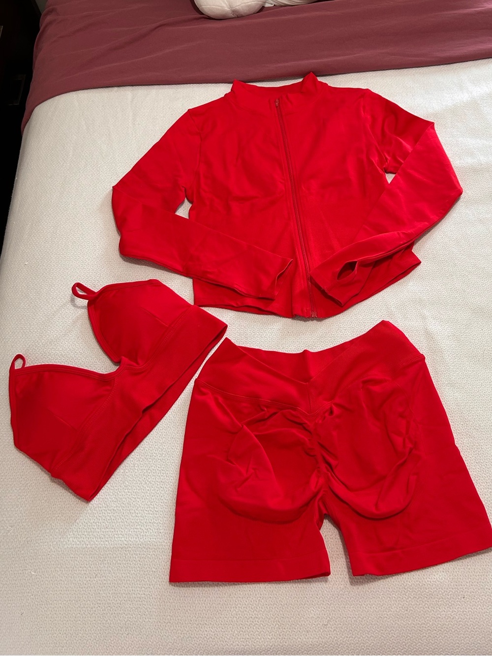 Red 3-Piece Active Set - Jacket, Bra, Shorts